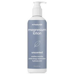 M3 Naturals unscented magnesium lotion bottle pour supports post-workout recovery