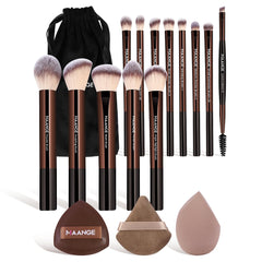 MAANGE 16pcs makeup brush set in travel case (coffee) for versatile on-the-go makeup.