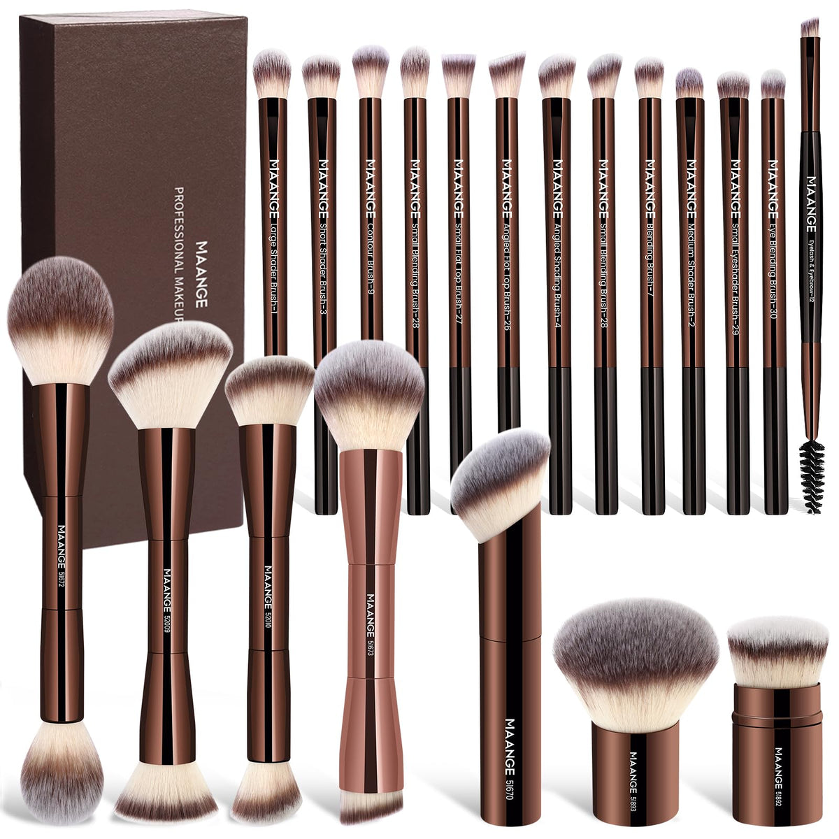 MAANGE 20-piece makeup brush set gift box for gifting and daily styling.