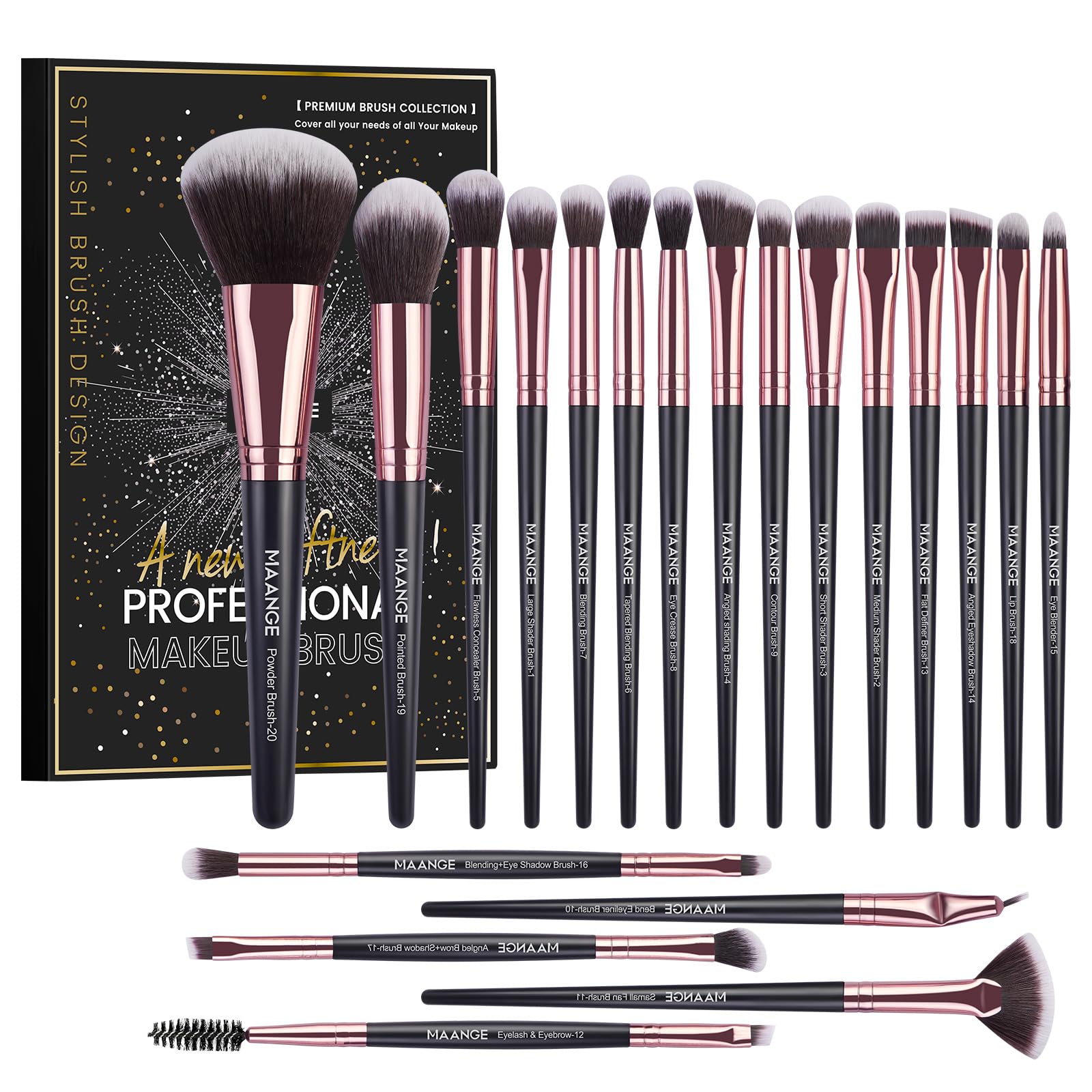 MAANGE 20-piece makeup brush set with kabuki brushes delivers smooth blending for flawless complexion