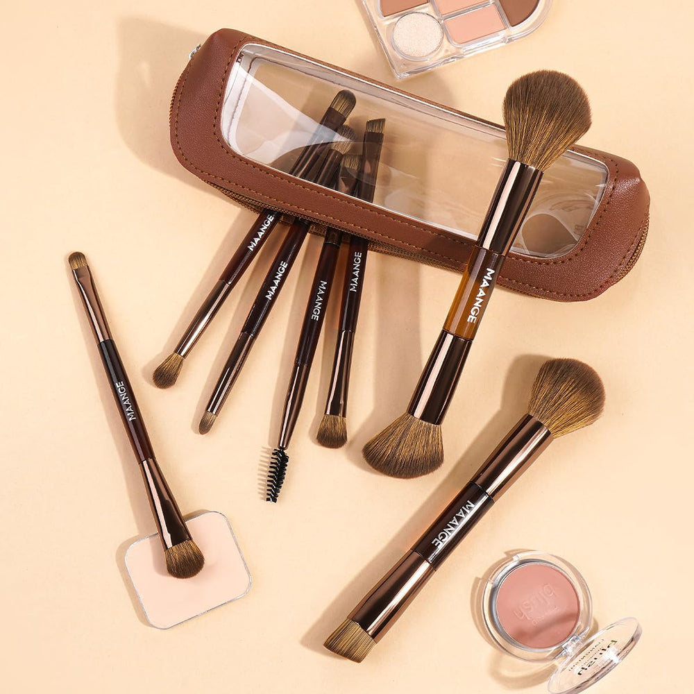 MAANGE dual-ended brush heads enable versatile blending and contouring in a single set