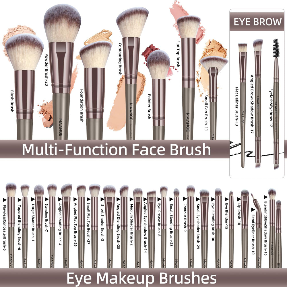 MAANGE eyeshadow blending brush with dense bristles for seamless shade application.