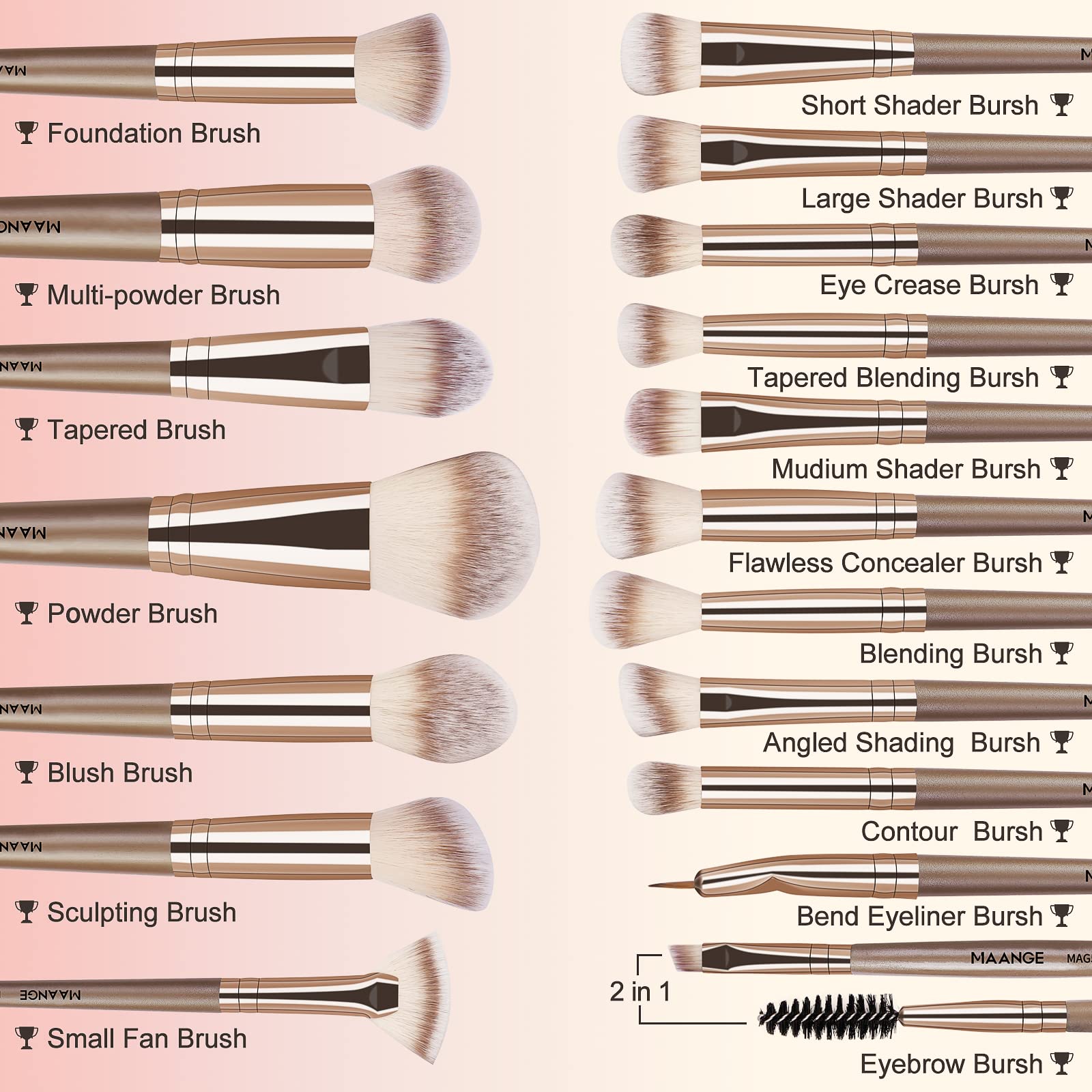 MAANGE foundation brush demonstrates precise foundation application with synthetic bristles.