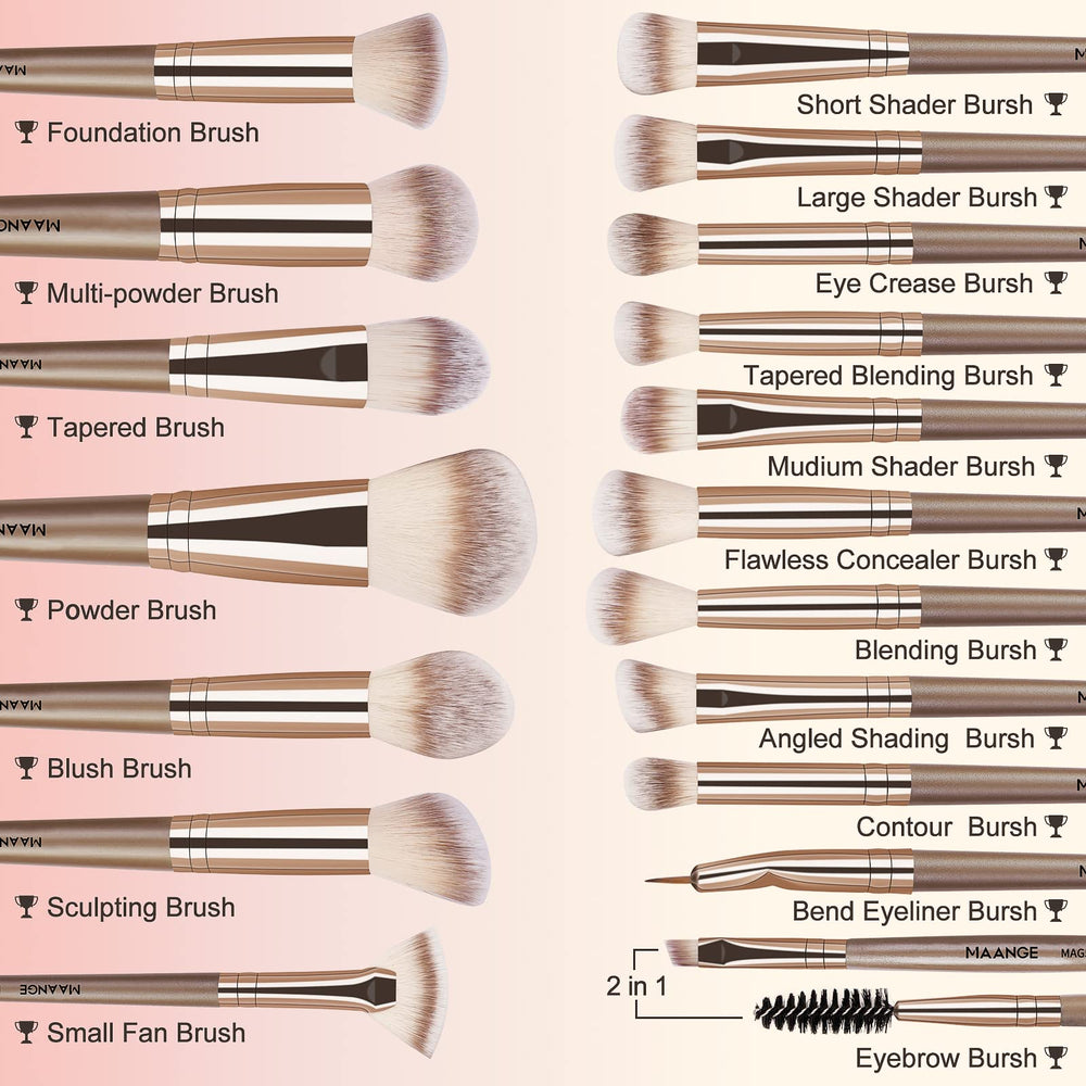 MAANGE foundation brush demonstrates precise foundation application with synthetic bristles.