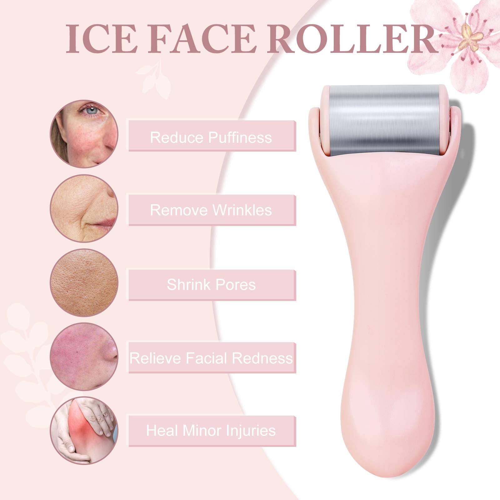 MAANGE ice-eye-roller pink small targets under-eye area to refresh and reduce tired look.