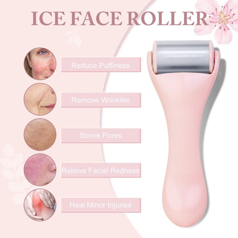 MAANGE ice-eye-roller pink small targets under-eye area to refresh and reduce tired look.