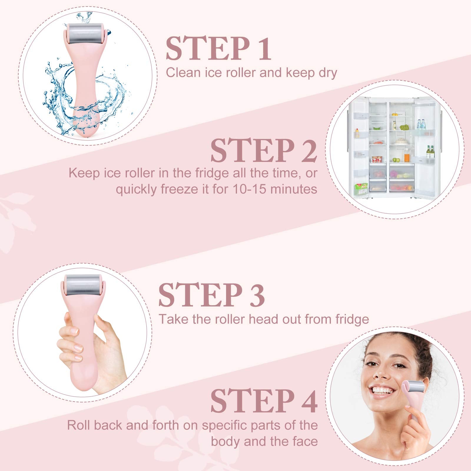 MAANGE ice-roller cooling-action illustrates low-temperature facial massage.