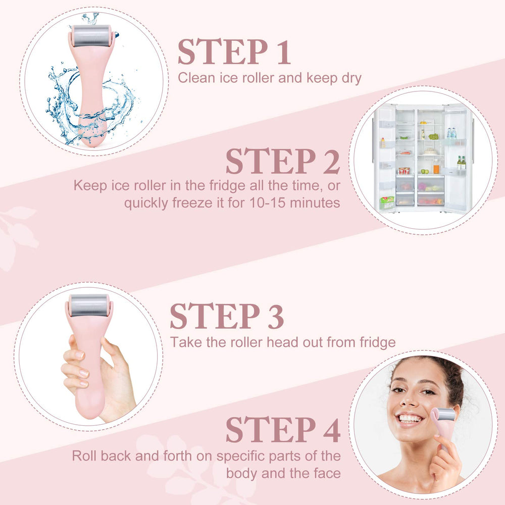 MAANGE ice-roller cooling-action illustrates low-temperature facial massage.