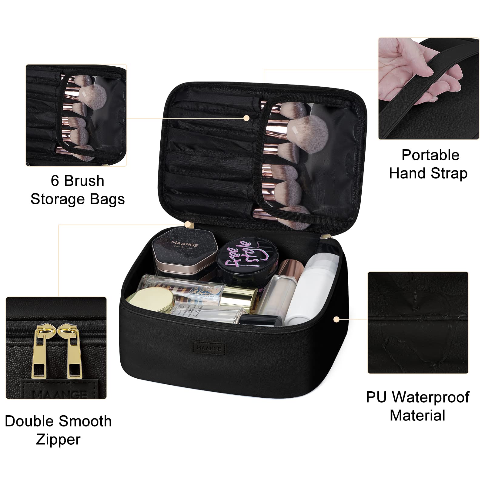 MAANGE makeup bag wide opening – easy access to cosmetics