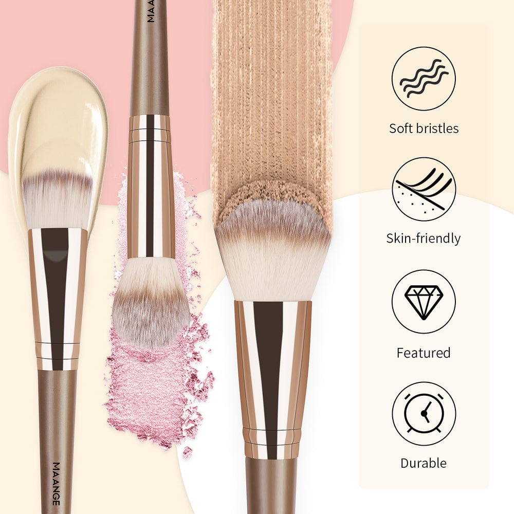 MAANGE wooden-handle grip detail emphasizes non-slip control during makeup.