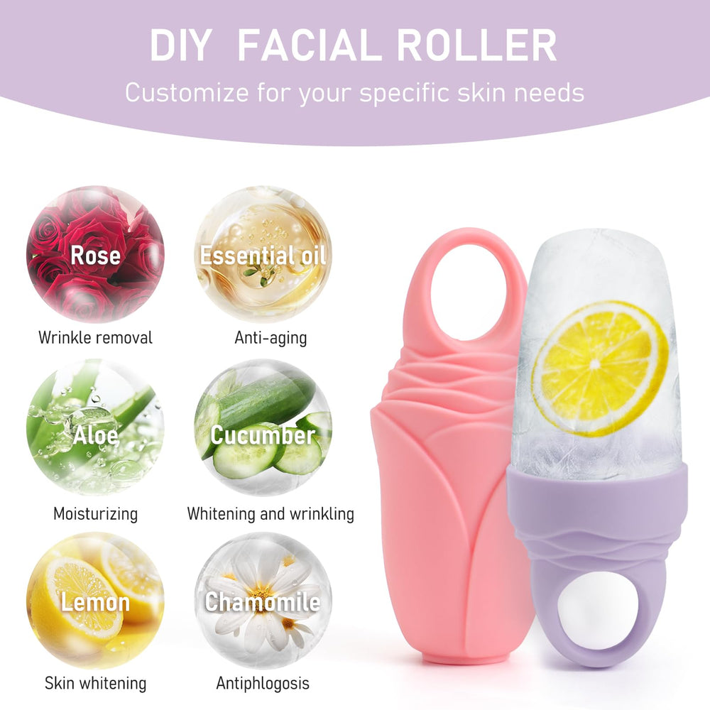Mabnuby face ice roller on under-eye area suggests cooling for puffiness relief.