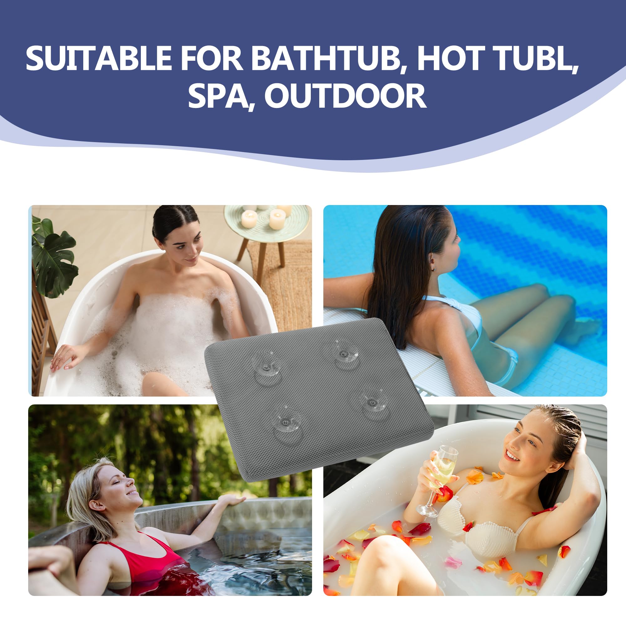 MABOZOO gray bath cushion blends with tub decor while supporting comfortable soaks