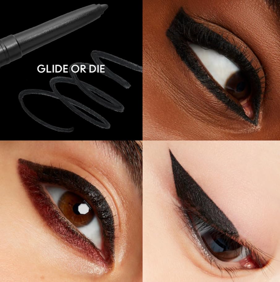 MAC Colour Excess Gel Pencil Eye Liner Glide Or Die application image emphasizing carbon-black shade.
