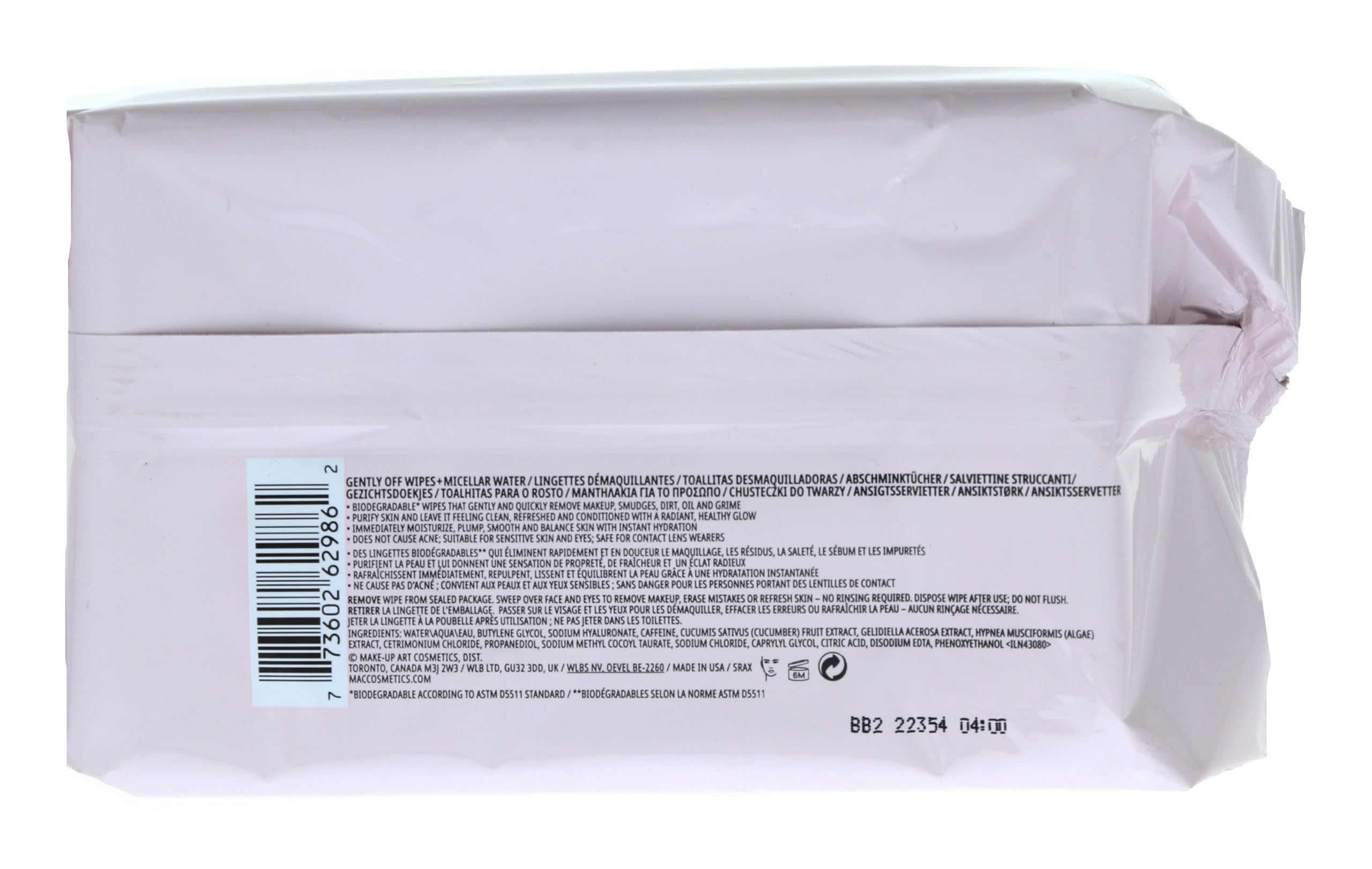 MAC Gently Off Wipes in use on the skin to prep for makeup or moisturizer.