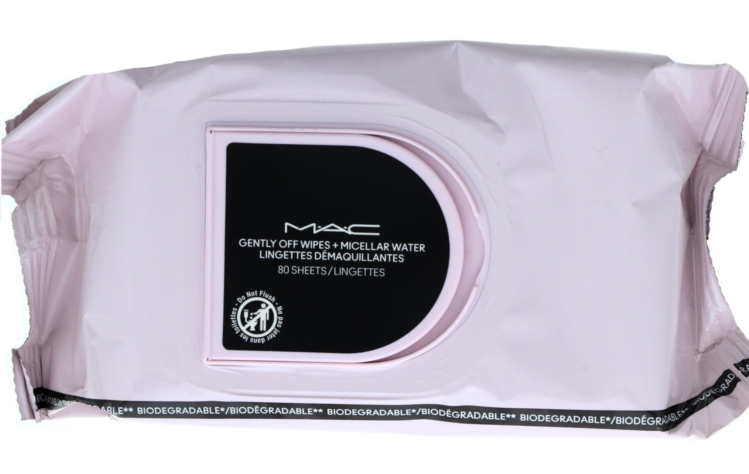 MAC Gently Off Wipes sheets soaked in micellar solution for quick makeup removal.