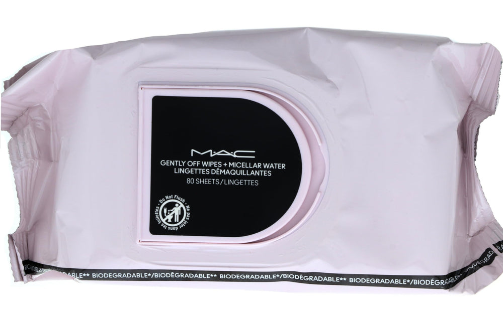 MAC Gently Off Wipes sheets soaked in micellar solution for quick makeup removal.