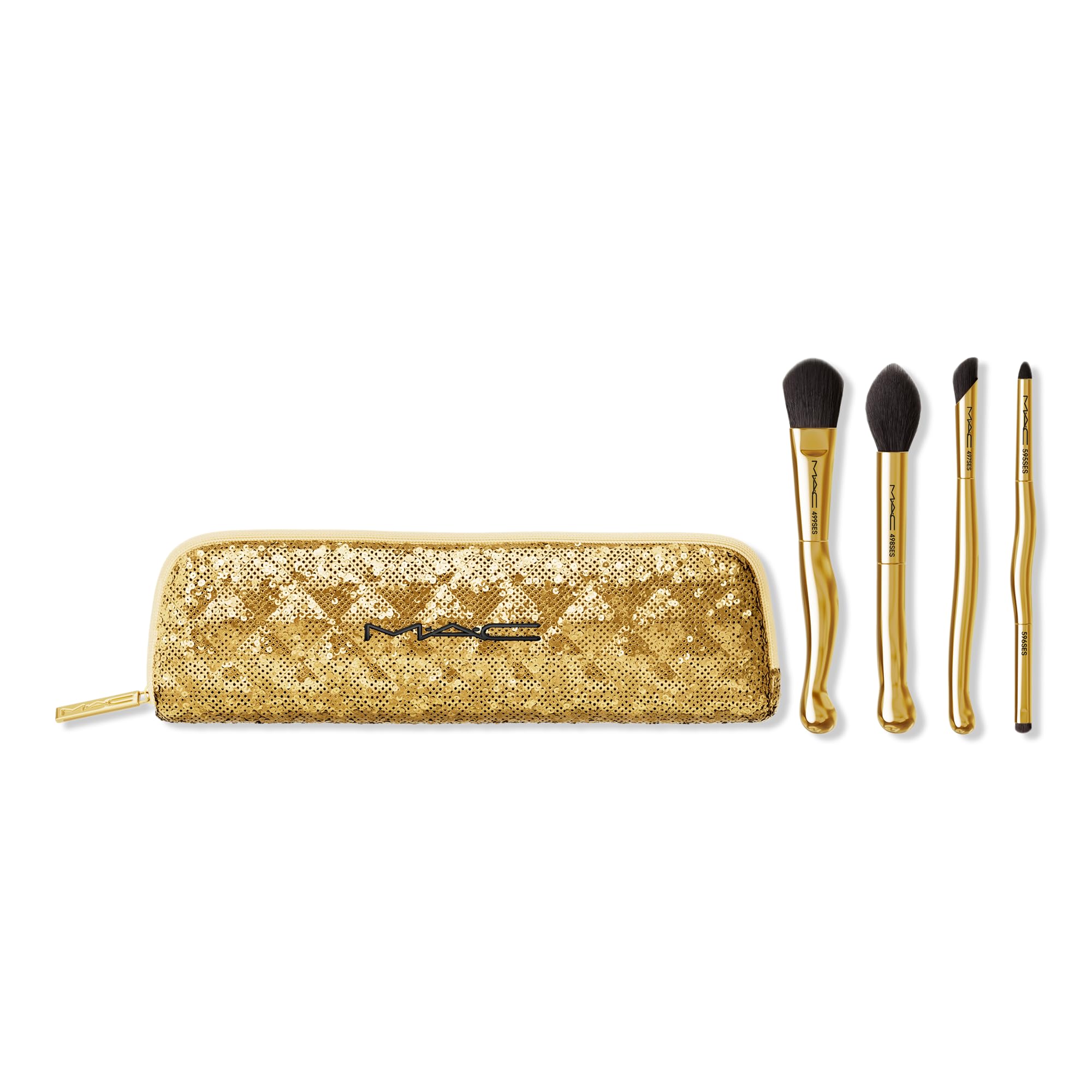 MAC Golden Touch mini brush kit includes face and eye brushes for precise application.