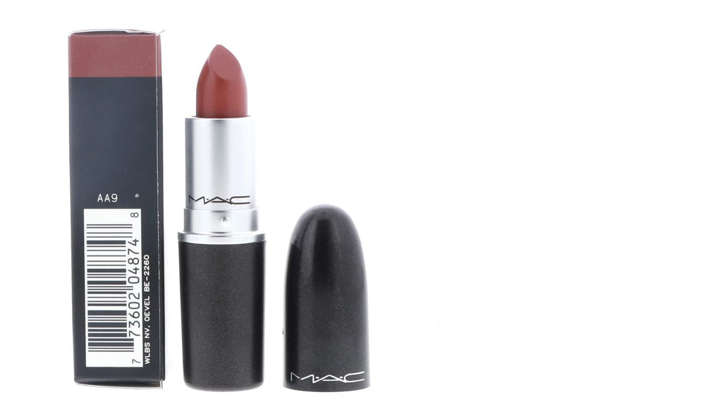MAC Lipstick Taupe application swatch demonstrates matte finish with easy glide.