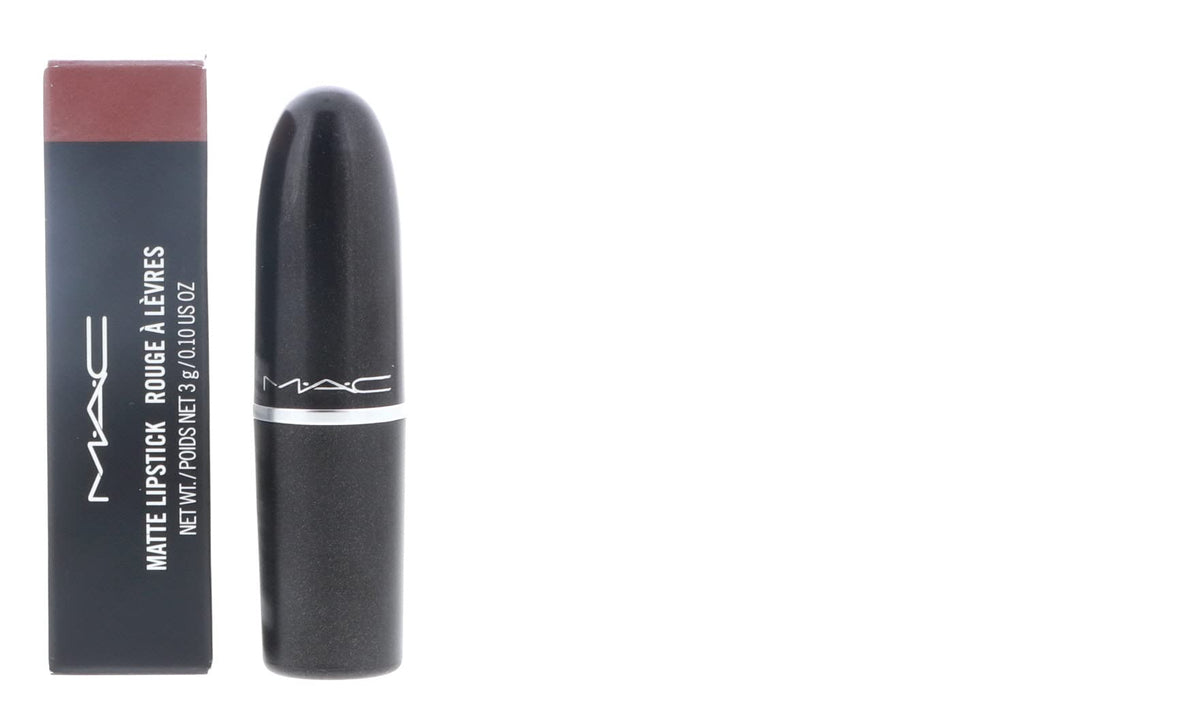 MAC Lipstick Taupe matte bullet cap offers portable color for daily wear.