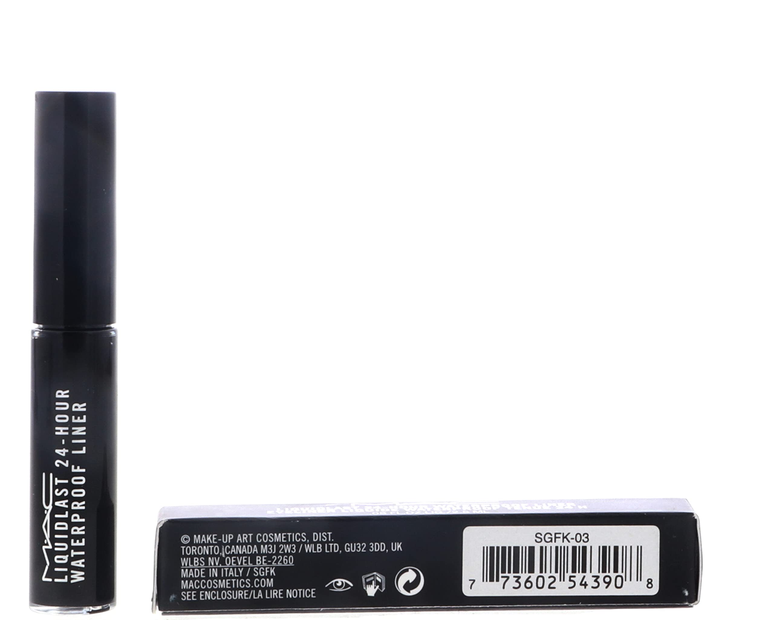 MAC Liquidlast Liner Point Black full-size bottle displays classic formula ready for bold eyelining.
