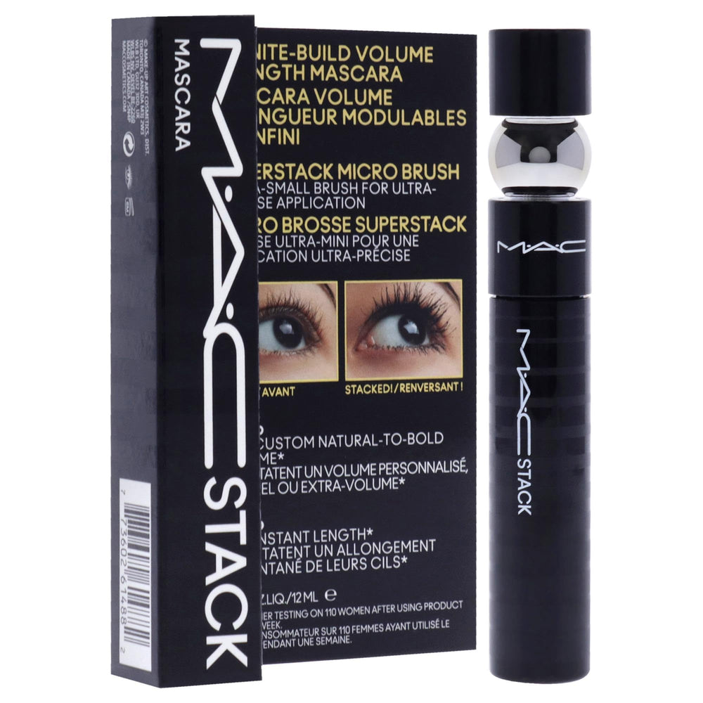 MAC MAC Stack lashes application view highlighting lengthening potential.