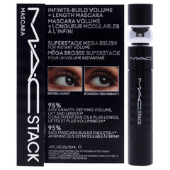 MAC MacStack mascara closeup highlights bold pigment for defined lashes.
