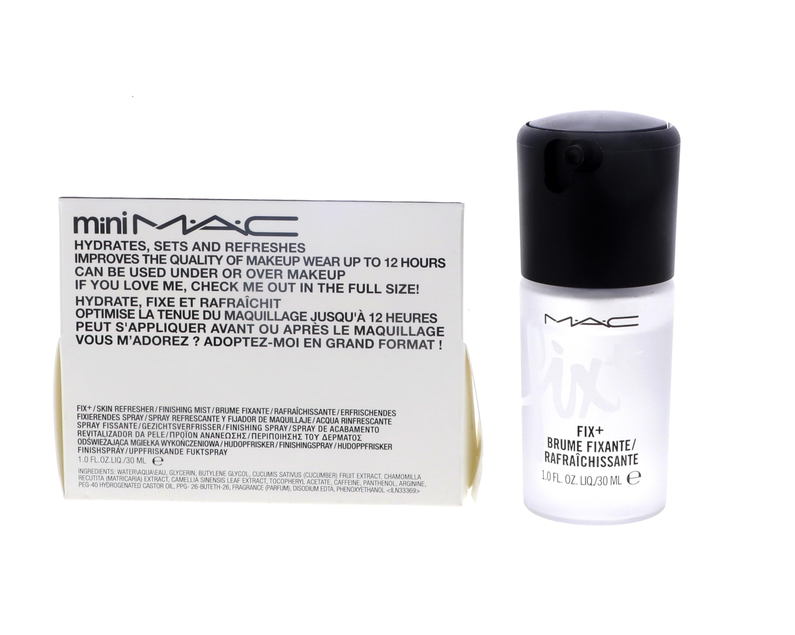 MAC Prep Plus Fix Plus mist mini on-the-go pack enables quick refresh and setting.
