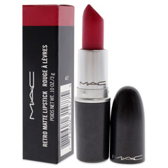 MAC Retro Matte lipstick close-up shows cushiony texture that softens lip lines.