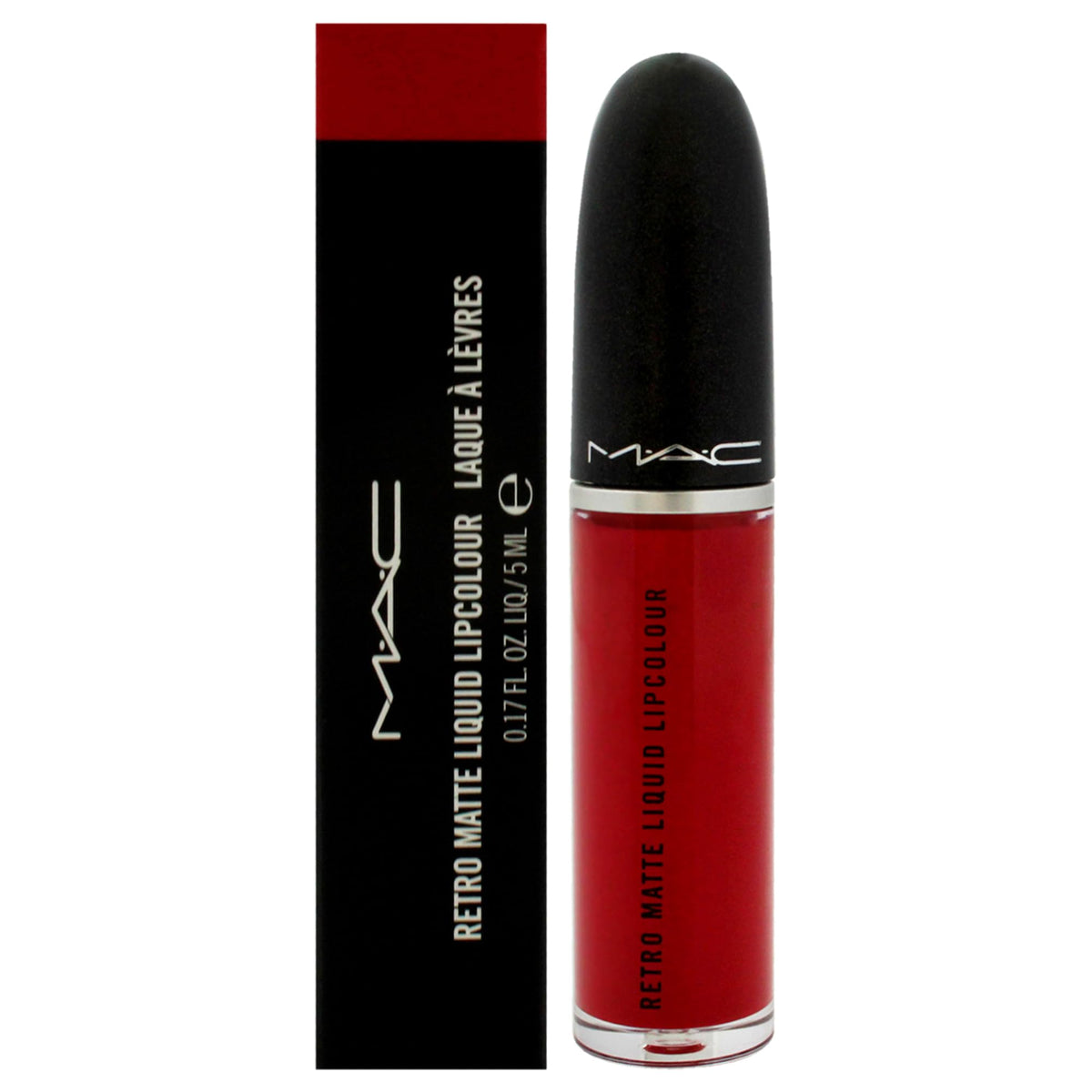 MAC Retro Matte Lipcolor 134 Ruby Phew application swatch showing vivid color and mousse texture.