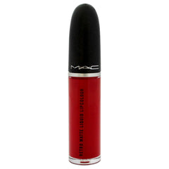 MAC Retro Matte Lipcolor 134 Ruby Phew swatch on skin highlights soft-focus finish.