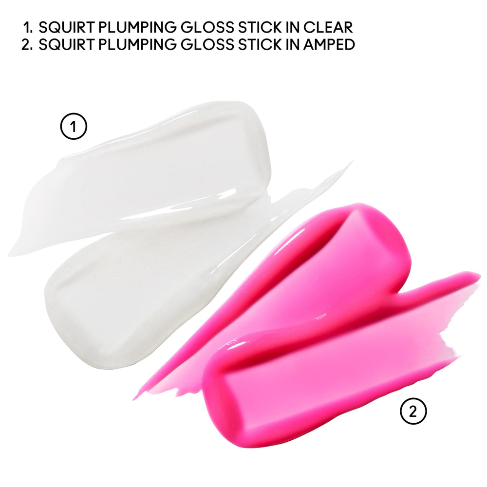 MAC Squirt gloss stick rose swatch shows juicy color with plumping hint