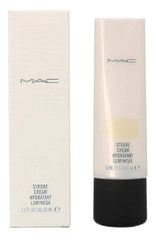 MAC Strobe Cream Goldlite bottle shows radiant glow and brightening prep for makeup.