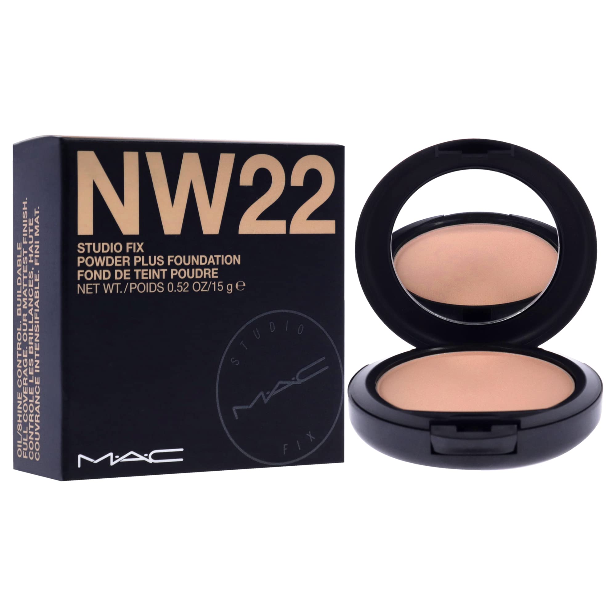 MAC Studio Fix Powder NW22 application buff demonstrates buildable coverage and blendable texture.