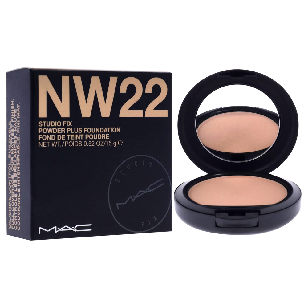 MAC Studio Fix Powder NW22 application buff demonstrates buildable coverage and blendable texture.