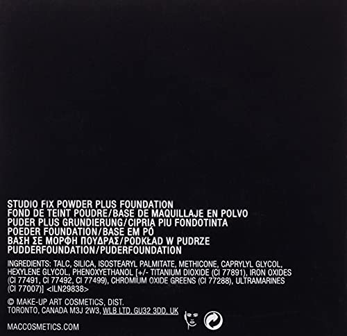 MAC Studio Fix Powder Plus Foundation NC30 application with brush highlights smooth, even coverage.