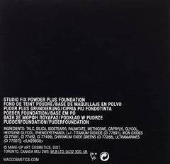 MAC Studio Fix Powder Plus Foundation NC30 application with brush highlights smooth, even coverage.