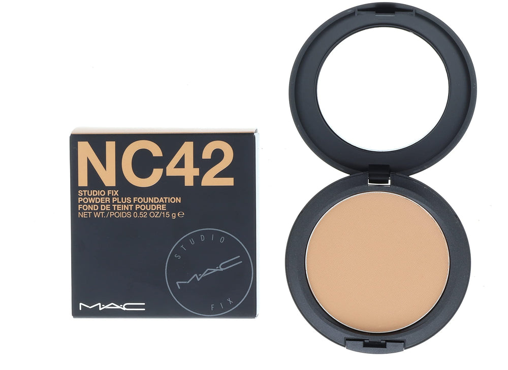 MAC Studio Fix Powder Plus Foundation NC42 travel size ideal for on-the-go touch-ups.
