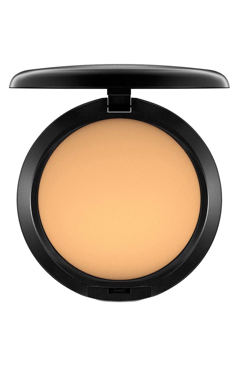 MAC Studio Fix Powder Plus Foundation NC43 compact with mirror for portable full-coverage touchups.