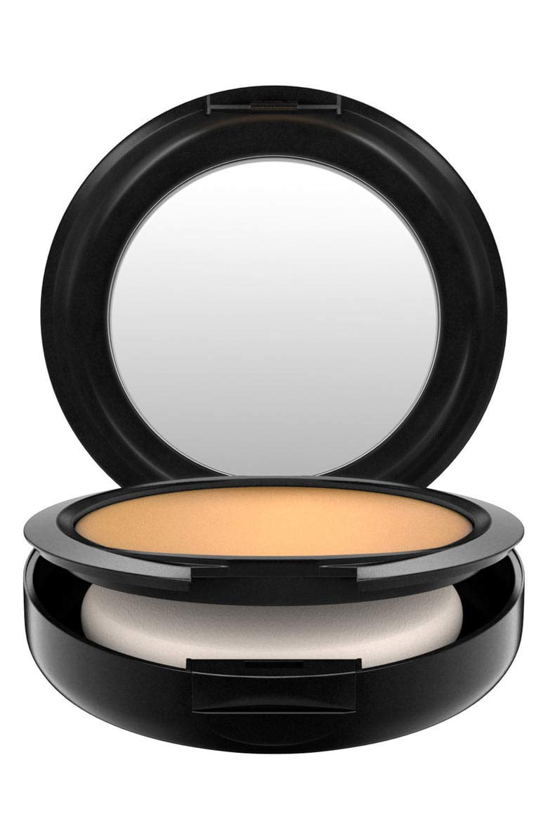 MAC Studio Fix Powder Plus Foundation NC43 shows velvety texture for natural matte look.