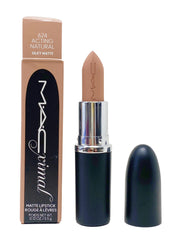 MAC Ximal Silky Matte Lipstick 624 Acting Natural swatches reveal warm nude beige with rich pigment