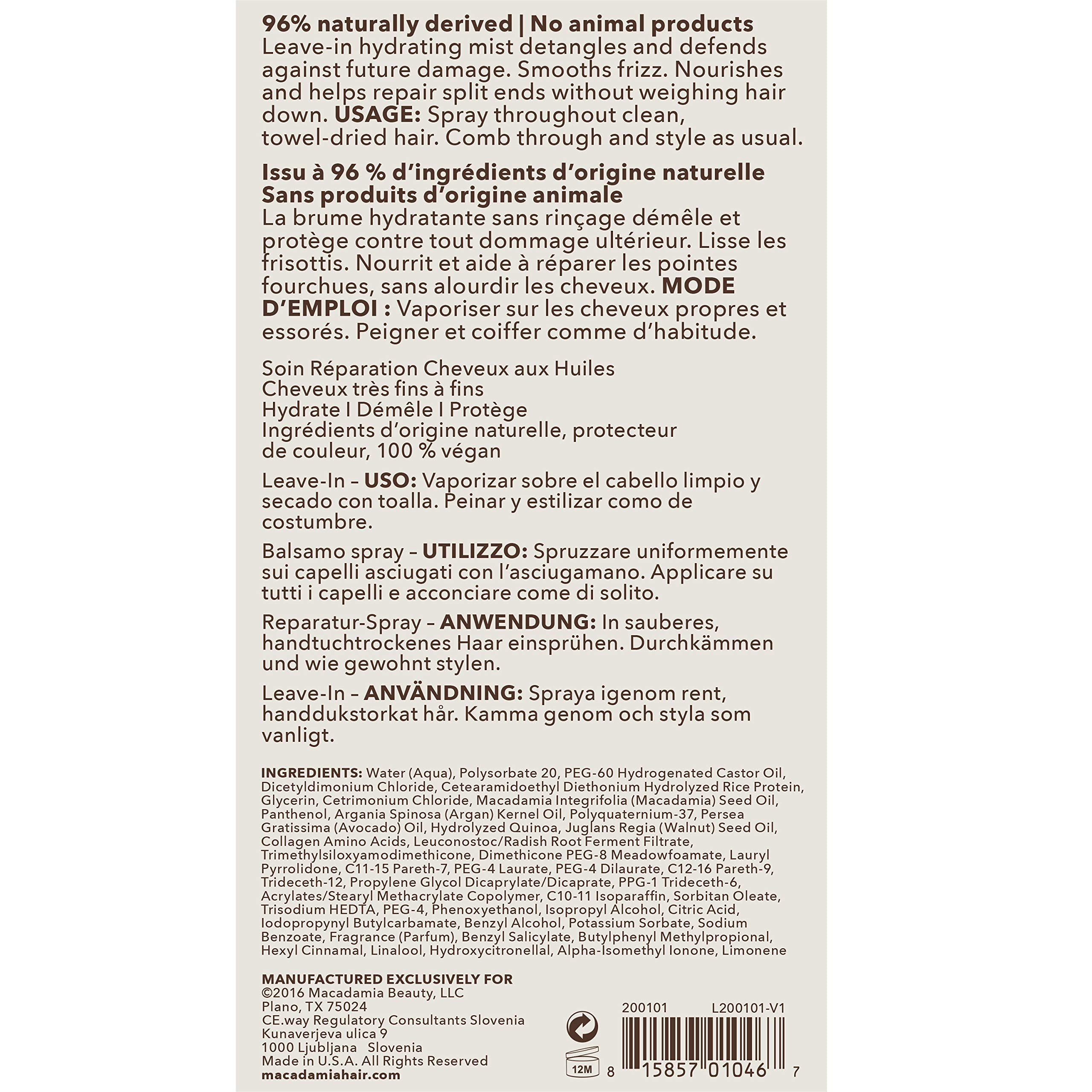 Macadamia Professional paraben-free label communicates a safe-from-formula commitment