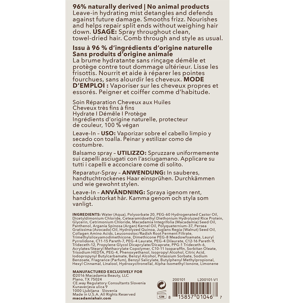 Macadamia Professional paraben-free label communicates a safe-from-formula commitment