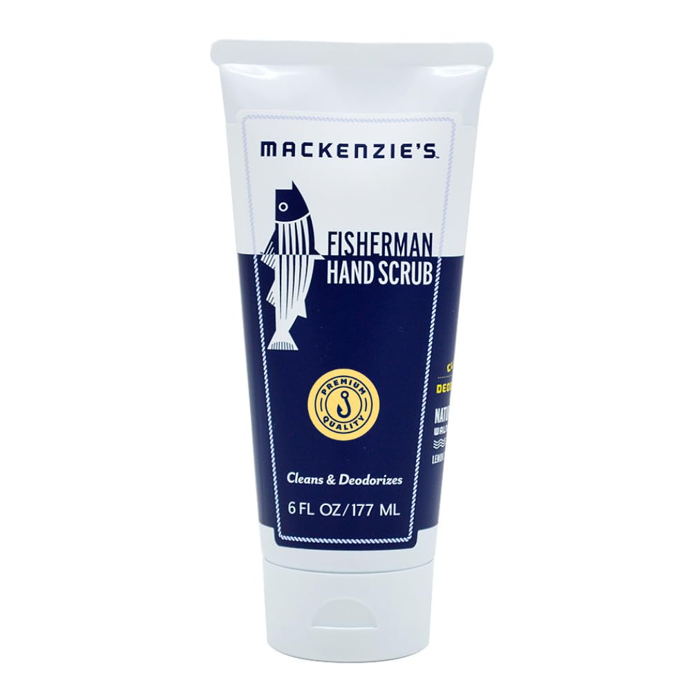 MACKENZIE'S Fisherman Hand Scrub bottle pour for quick grease removal and lemon deodorization.