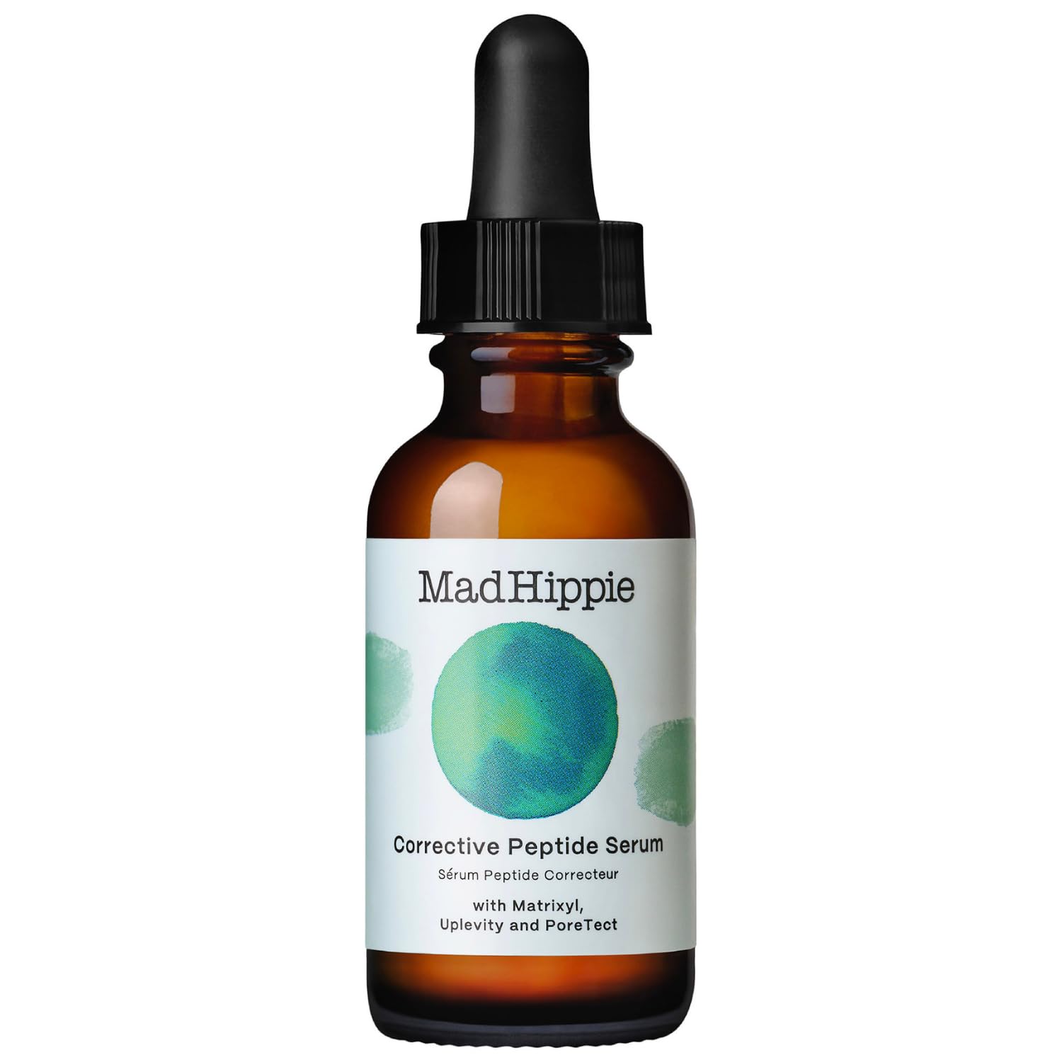 Mad Hippie Corrective Peptide Serum bottle shows compact packaging for daily hydration.