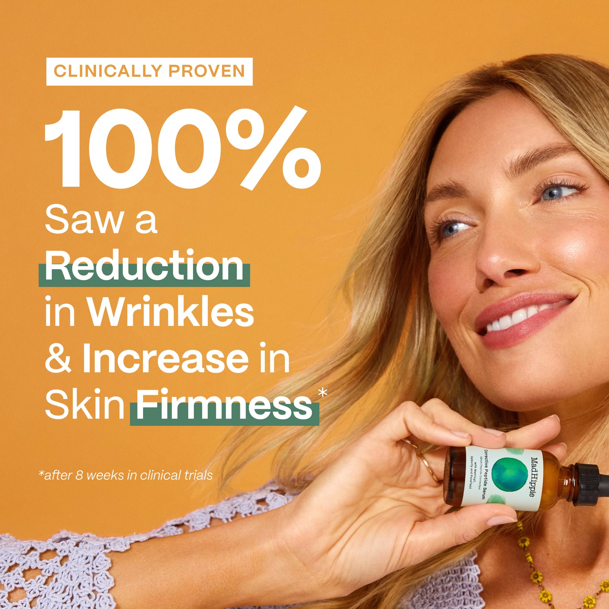 Mad Hippie Corrective Peptide Serum texture closeup highlights hydration and plump look.