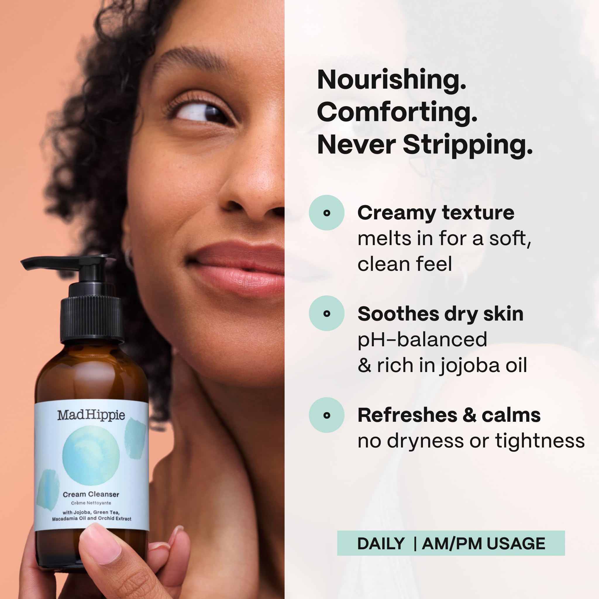 Mad Hippie Cream Cleanser green tea and hyaluronic acid ingredients close-up