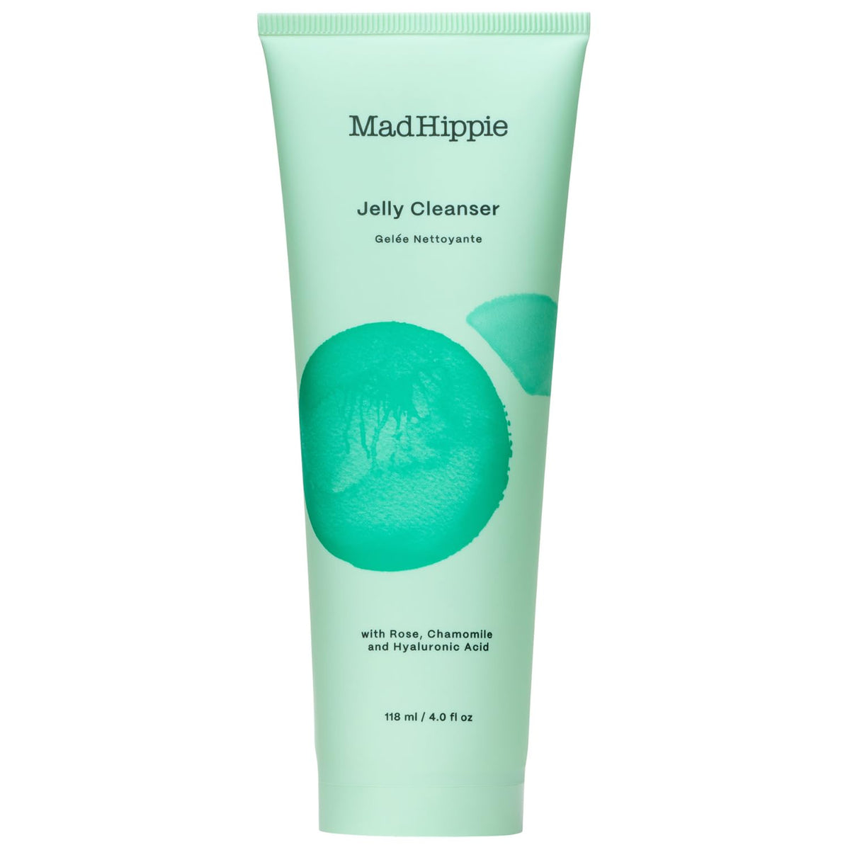 Mad Hippie Jelly Cleanser bottle pour demonstrates gentle, hydrating facial cleansing.
