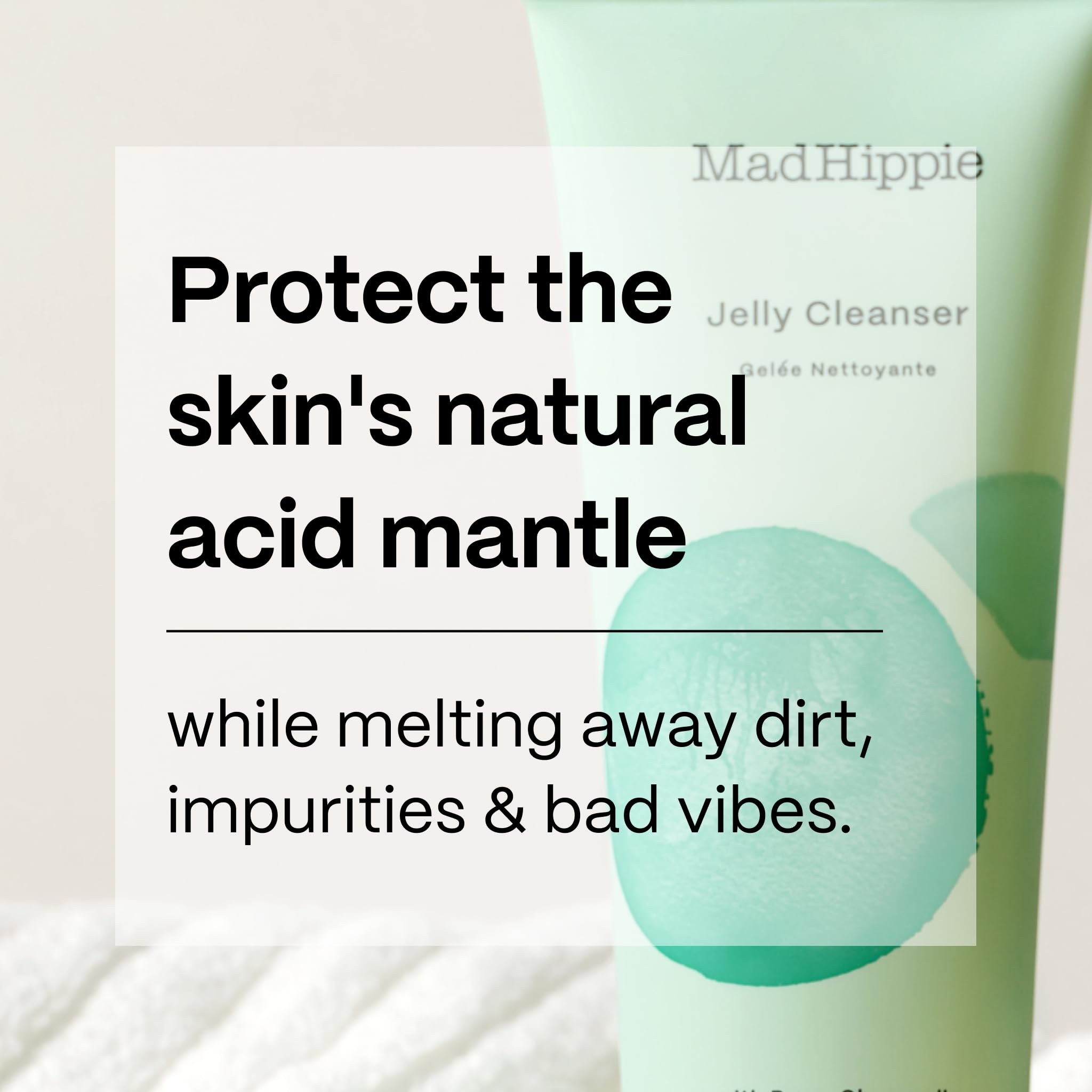 Hyaluronic acid visualization with Mad Hippie jelly cleanser for surface hydration.
