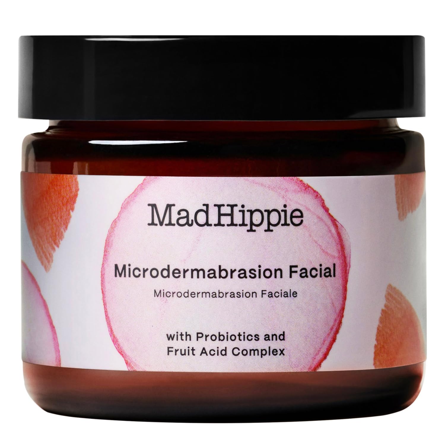 Mad Hippie MicroDermabrasion Facial bottle closeup highlights smooth exfoliation for bright skin.