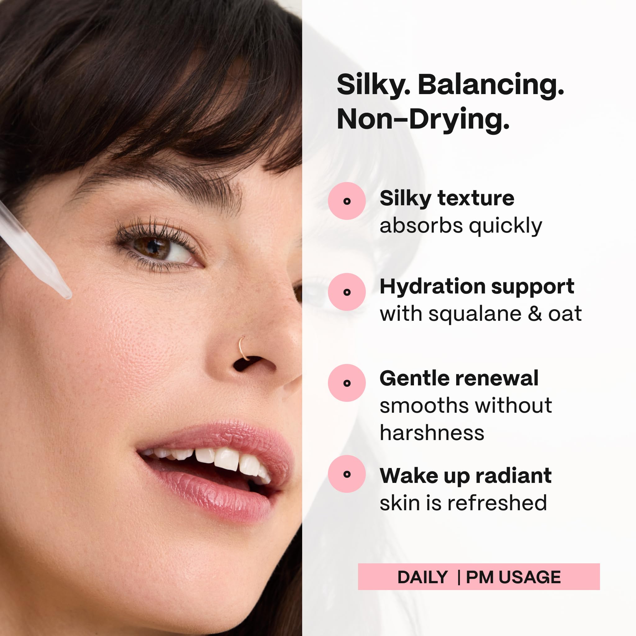 Night routine with moisturizer shown alongside the serum